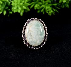Handmade Brass Oxidized Ring with Amazonite Gemstone for Women